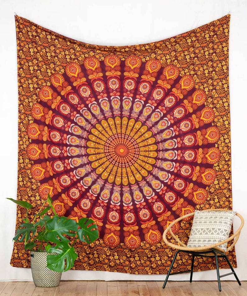 tenture mandala orange décoration hippie