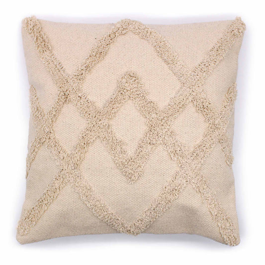 Housse de coussin indien crème motifs berbères 45x45 cm en coton naturel