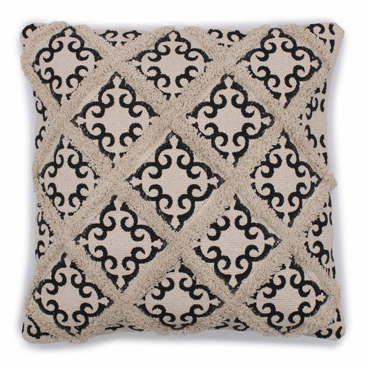 Housse de coussin indien crème avec des motifs géométriques orientaux