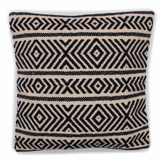 Housse de coussin indien motifs tribal noir et blanc 45x45 cm