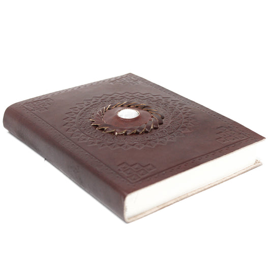 Carnet de cuir marron foncé pierre de lune pages avec lignes  | Journal de notes, pensées, poèsies, magie, sorts...  | Beau cadeau ésotérique