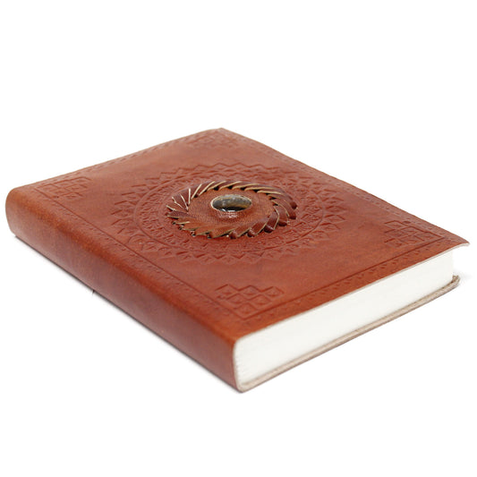 Carnet de cuir marron oeil de tigre pages avec lignes -  Journal de notes, pensées, poèsies, magie - Beau cadeau ésotérique