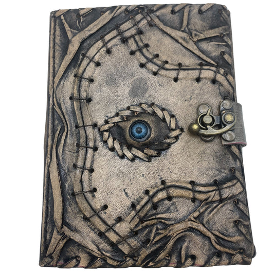 Carnet de cuir marron foncé mauvais oeil avec bords usés  200 pages  |  Grimoire ésotérique, mystique, mystérieux  |  Livre de sorts, de notes, sorcier, sorcière...  |  Beau cadeau ésotérique 👁️