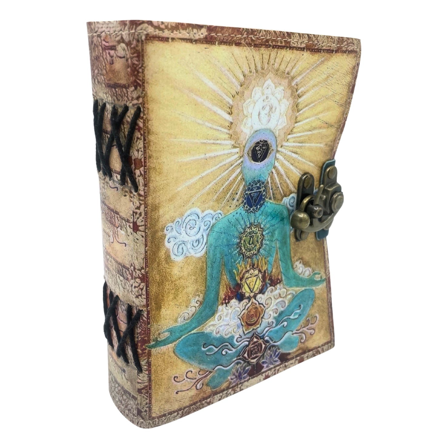 Carnet en cuir aspect ancien bouddha méditation 7 chakras avec fermoir  | Journal de notes, médiation, pensées, poèsie, magie...  | Beau cadeau spirituel