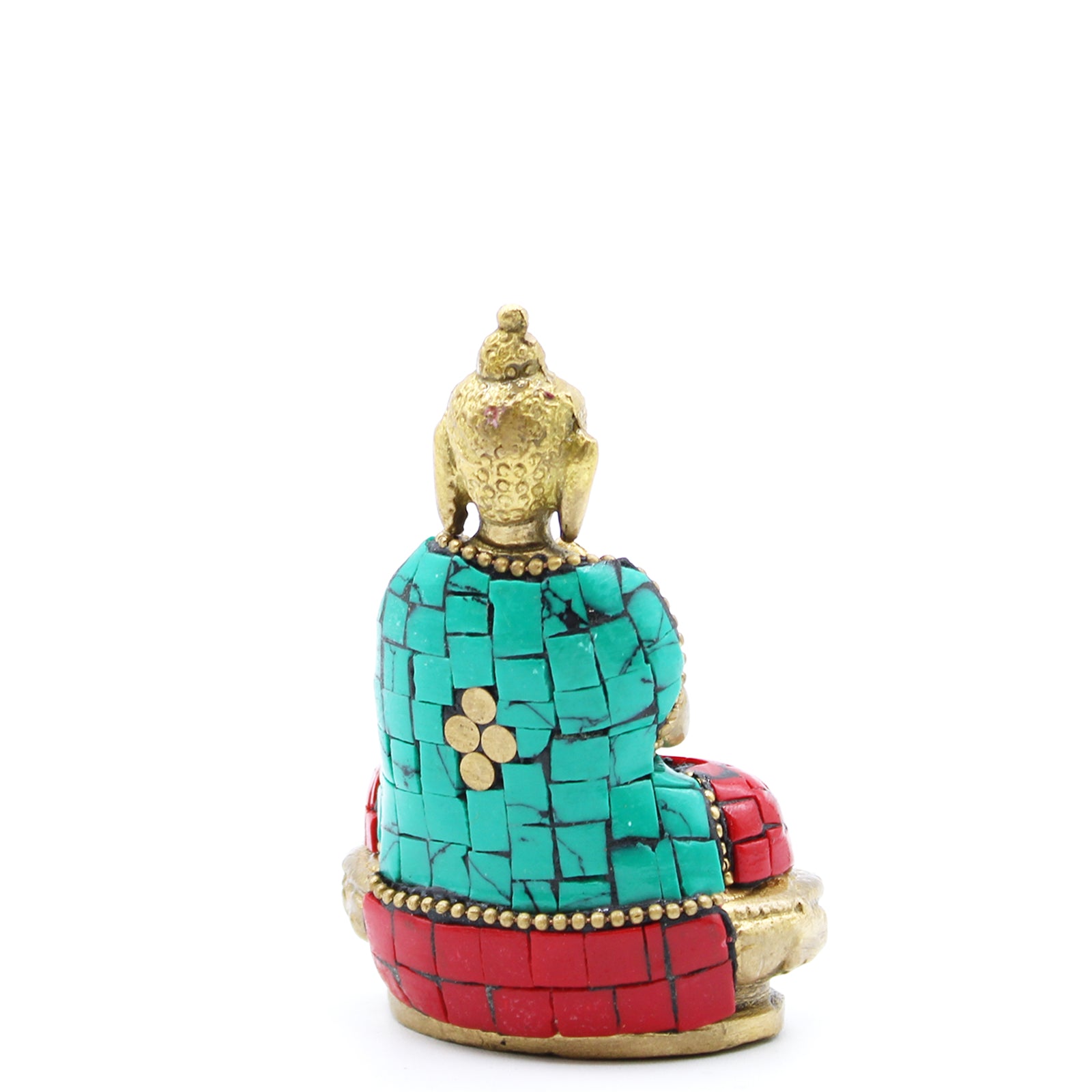 dos statuette bouddha bénédiction laiton, turquoise, cornaline - décoration hippie