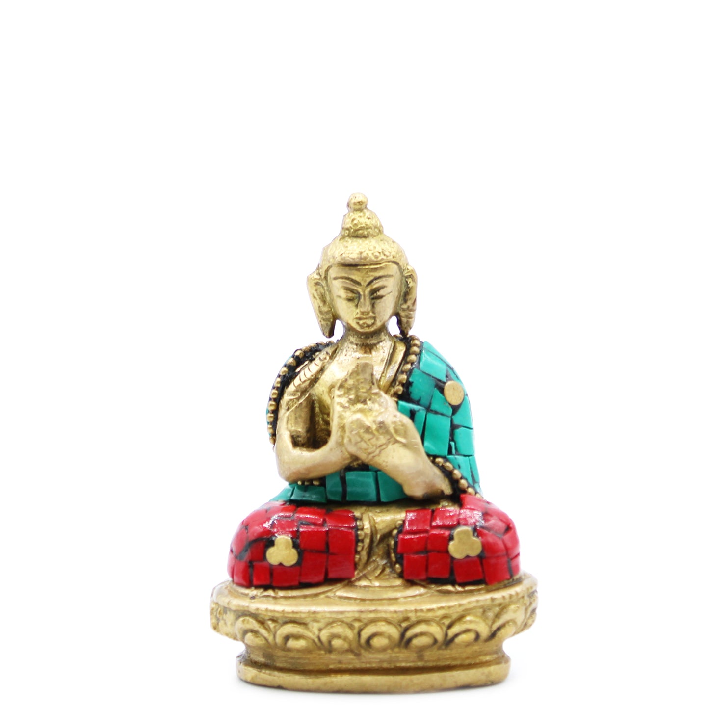 Statuette artisanale indienne bouddha laiton, turquoise,cornaline , décoration spirituelle