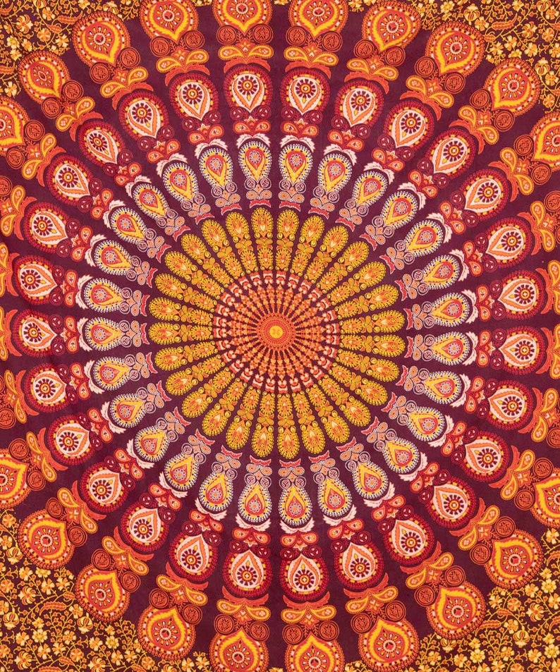 tenture mandala orange décoration hippie